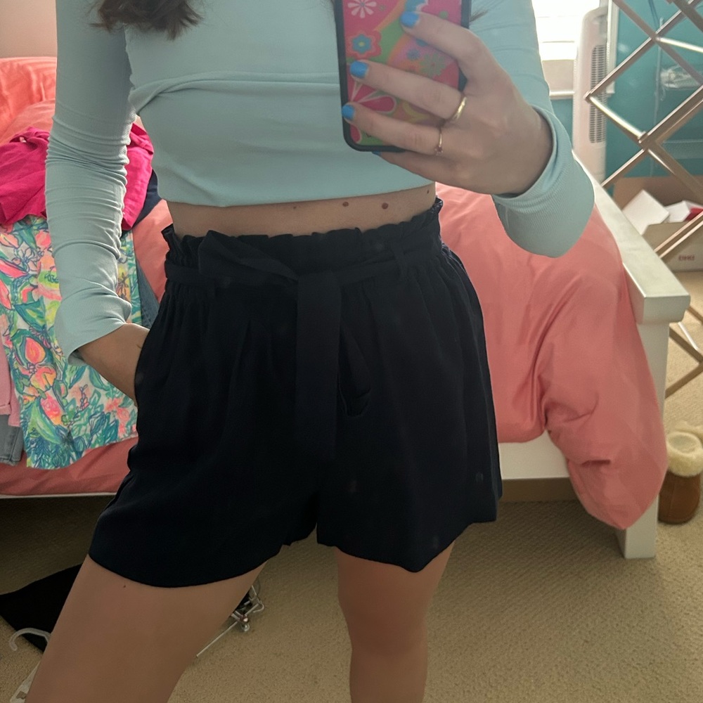 Navy Blue Paper bag shorts